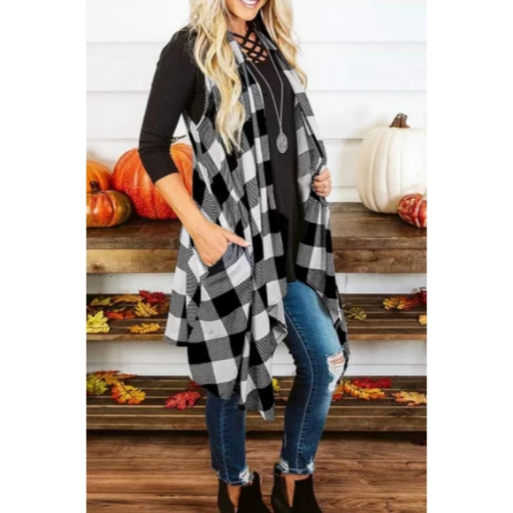 🖤Buffalo Plaid Asymmetric Sleeveless Cardigan - Picture 1 of 3